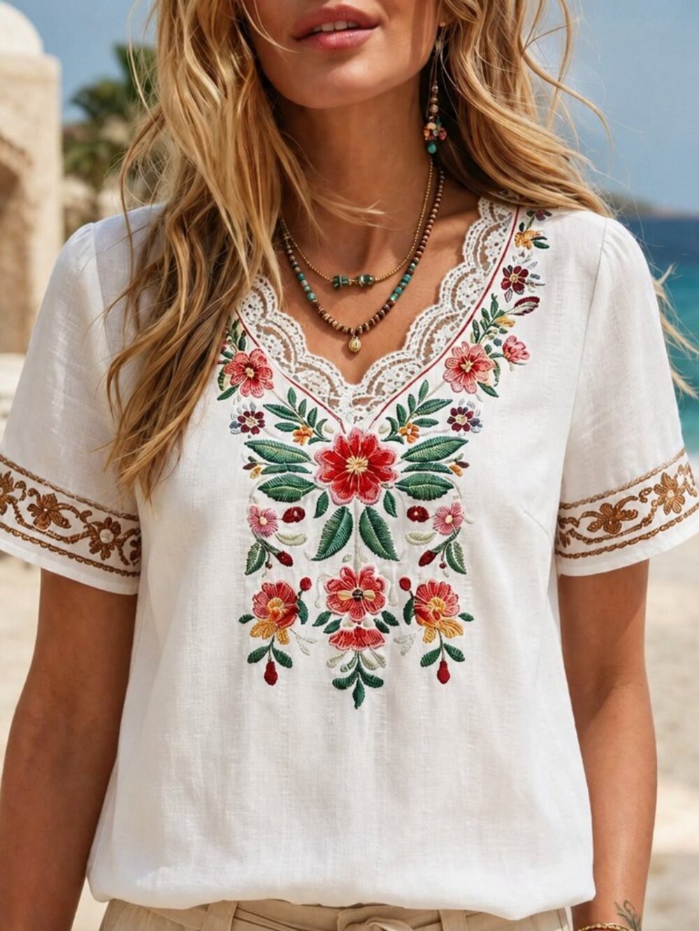 Boho Embroidered Floral Blouse – New With Tags - Picture 2 of 10